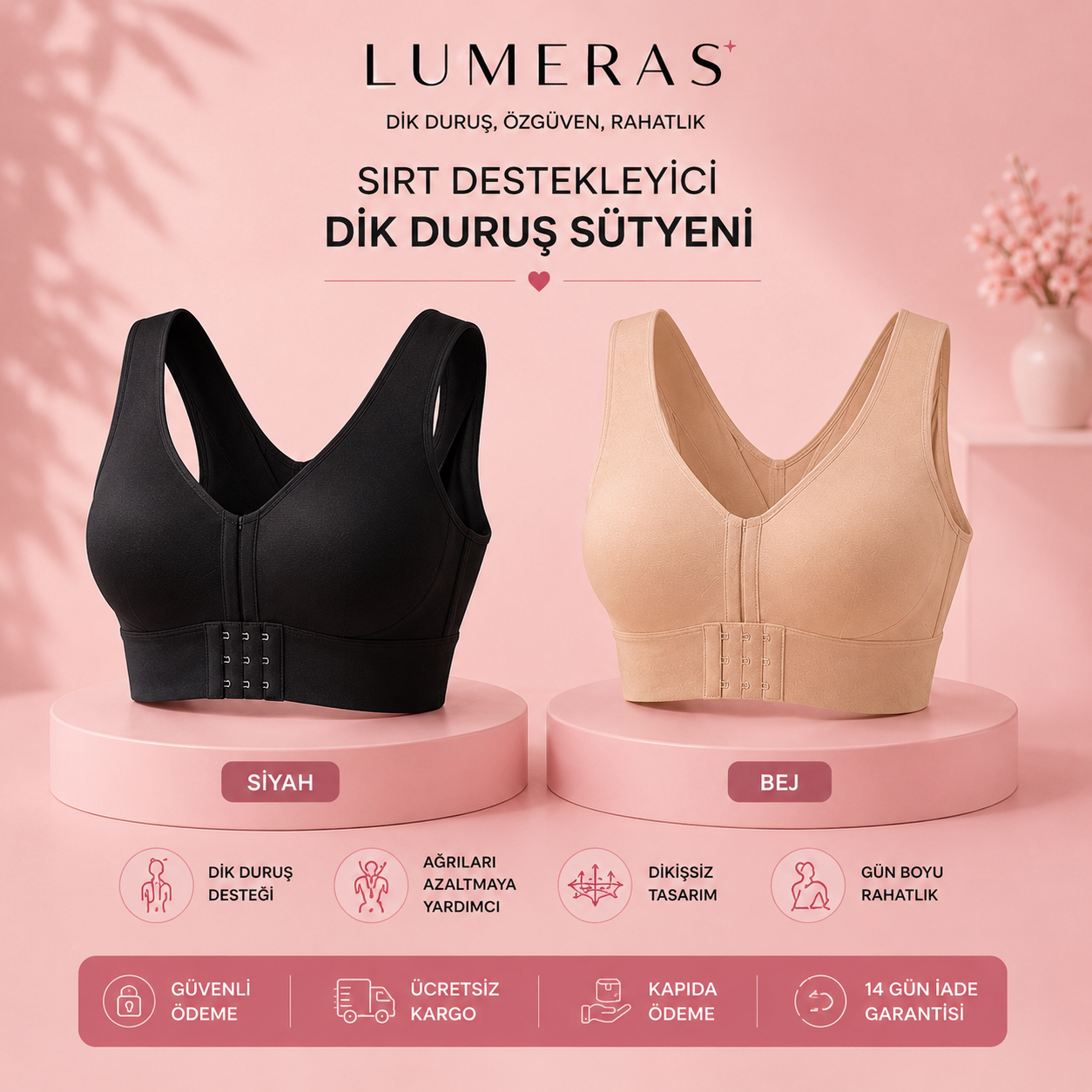 𝐋𝐔𝐌𝐄𝐑𝐀𝐒 Duruş Düzeltici Dikişsiz Sütyen Doğal Toparlama • Sırt Desteği • Gün Boyu Konfor