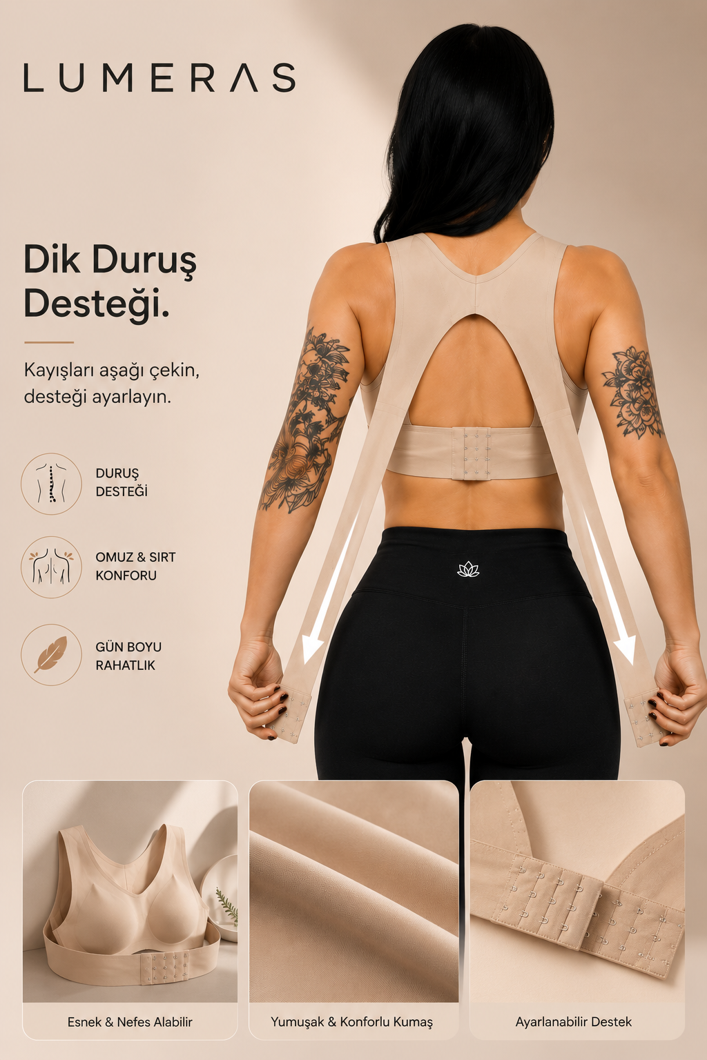 𝐋𝐔𝐌𝐄𝐑𝐀𝐒 Duruş Düzeltici Dikişsiz Sütyen Doğal Toparlama • Sırt Desteği • Gün Boyu Konfor